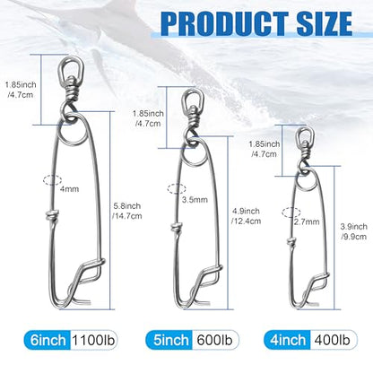 OROOTL 5pcs Longline Fishing Snap Clips, Stainless Steel Floatline Tuna Clips with Swivel Long Line Branch Hangers Snap Trotline Decoys Clips - size: 5inch(660lb)-5pcs
