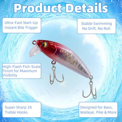 5PCS Vibration Bait Fishing Lures Set, Blade Bait & Crank Bait Hard Lures with Treble Hooks, Sinking Fishing Lures for Bass Trout Walleye Pike Freshwater Saltwater - size: 12.5g