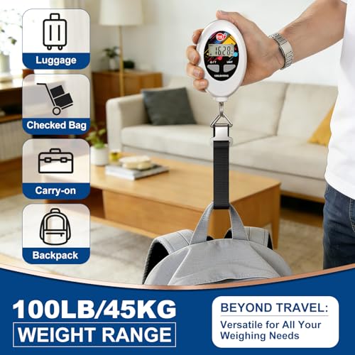 SNAIL TRAIL 100 lbs (45 kg) Digital Luggage Scale, Portable Suitcase Weigher, Travel Bag Weight Scale, Handheld Baggage Weigh Machine, Gift for Travelers - color: White