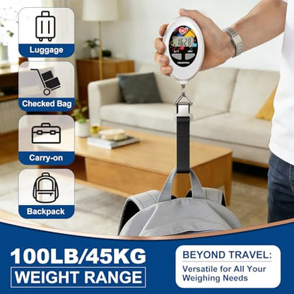 SNAIL TRAIL 100 lbs (45 kg) Digital Luggage Scale, Portable Suitcase Weigher, Travel Bag Weight Scale, Handheld Baggage Weigh Machine, Gift for Travelers - color: White