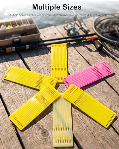 Pre-Tied Leader Hooks with Portable Plastic Board Organizer,Barb Hooks with Nylon Fishing Line (5 Packs, 10 Pieces per Pack), Sharp Double Hook Design for Carp Fishing - size: 0.1-1