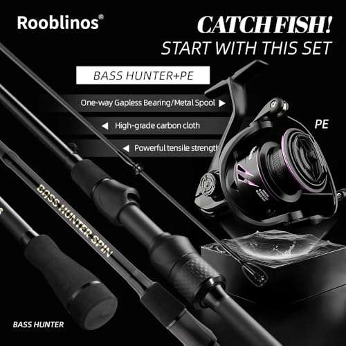 ROOBLINOS BASS Hunter Fishing Rod and Spinning Reel Combo 6.9ft Lightweight Carbon Fiber Fishing Pole Set Freshwater & Saltwater Bass Trout and Panfish Lakes Rivers Fishing - color: BASS HUNTER+PE2500S(shallow spool)