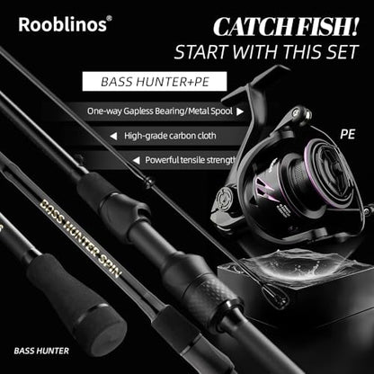 ROOBLINOS BASS Hunter Fishing Rod and Spinning Reel Combo 6.9ft Lightweight Carbon Fiber Fishing Pole Set Freshwater & Saltwater Bass Trout and Panfish Lakes Rivers Fishing - color: BASS HUNTER+PE2500S(shallow spool)