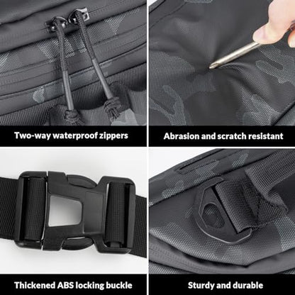 THKFISH Fishing Waist Pack, Fishing Tackle Bag Waterproof Fanny Pack for Women & Men Portable Sling Bag - color: Black Camo-REGULAR