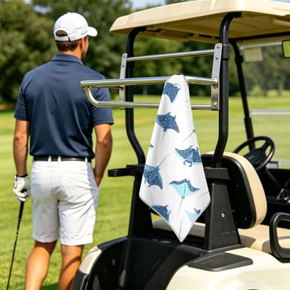 Fish White Pattern Magnetic Golf Towel for Golf Bags Microfiber Golf Accessories for Men Women with Carabiner Clip Attaches to Clubs and Carts, 17.7"x17.7"