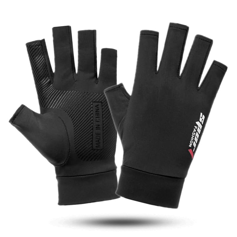 Mealah Lightweight-Fingerless-Gloves for Men - UPF 50+ UV Sun-Protection- Gloves for Fishing Driving Hiking Outdoor - color: Black