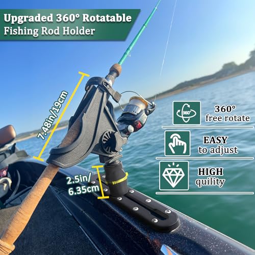 Huntury Track Mount Fishing Rod Holder with 360° Adjustable Kayak Track Adapter for Kayak & Boat | Compatible with Spinning, Casting | Quick Lock On or Release, Kayak Fishing Accessories - color: Rod Holder - 1 Pack