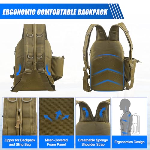 Fishing Backpack Sling Tackle Bag with Rod & Gear Holder Lightweight Outdoor Water-Resistant Shoulder Storage Bag Fishing Gift for Men Women