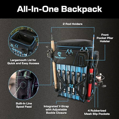 Evolution Fishing Drift Series Tackle Backpack, Outdoor Rucksack w/ 6 Fishing Tackle Trays, Heavy Duty - color: Blue, size: 3600