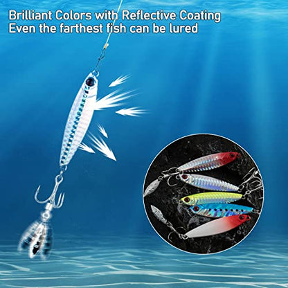 Dr.Fish 5 Pack Metal Jigging Spoon Saltwater Fishing Jigs Spoons Lures Casting Vertical Diamond Jig Lures Freshwater Bass Striper Mackerel Halibut - size: 1oz-Hook 4#