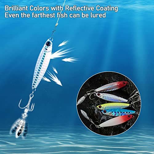 Dr.Fish 5 Pack Metal Jigging Spoon Saltwater Fishing Jigs Spoons Lures Casting Vertical Diamond Jig Lures Freshwater Bass Striper Mackerel Halibut - size: 1/2oz-Hook 6#