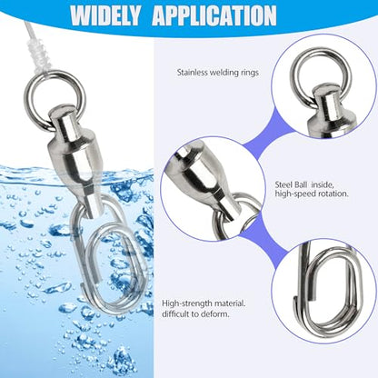 Ball Bearing Fishing Swivel Snaps with Oval Split Rings,25pcs Set High Strength Power Snap Swivels Quick Change Lure Connector Fish Tackle Saltwater Freshwater 30lbs-125lbs