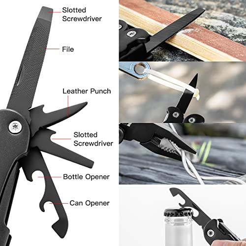 14 IN 1 Multitool Pliers with Pocket Clip, Portable Pocket Knife Camping Tool - Needle Nose Pliers, Replaceable Wire Cutters, Screwdrivers & Saw, Ideal Multitool Gifts for Men, Dad, Husband