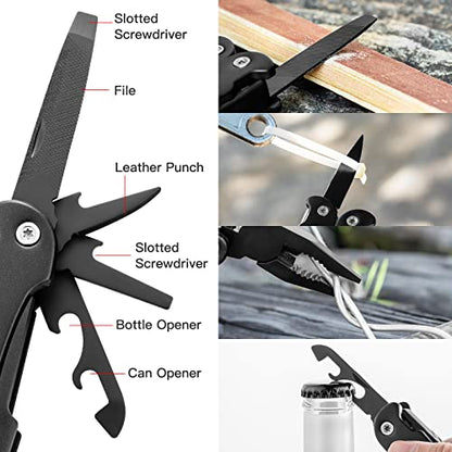 14 IN 1 Multitool Pliers with Pocket Clip, Portable Pocket Knife Camping Tool - Needle Nose Pliers, Replaceable Wire Cutters, Screwdrivers & Saw, Ideal Multitool Gifts for Men, Dad, Husband
