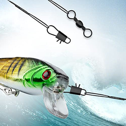 Fishing Leaders, Anti-bite Stainless Steel Wire Leaders Fishing Leaders Line with Swivels for Saltwater and Freshwater - color: black