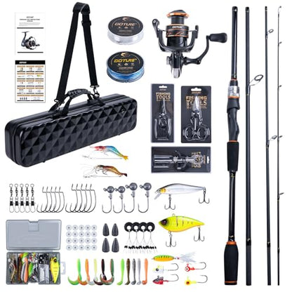 Goture Fishing Rod & Reel Combo-4/6 Piece Fishing Rod Set,Travel Fish Rod | Ultralight Spinning Rod Set w/Fishing Reel, Fishing Tackle Bag, Braided Line, Lures & Hooks Kit - color: Xceed 4 Pieces Rod w/ Hard Fishing Case, size: 9FT