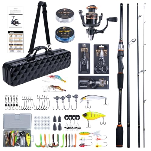 Goture Fishing Rod & Reel Combo-4/6 Piece Fishing Rod Set,Travel Fish Rod | Ultralight Spinning Rod Set w/Fishing Reel, Fishing Tackle Bag, Braided Line, Lures & Hooks Kit - color: Xceed 4 Pieces Rod w/ Hard Fishing Case, size: 8FT