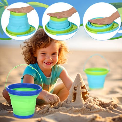 2 Pack Telescopic Kids Fishing Net with Handle, 2 Collapsible Bucket Sand Pail, Stainless Steel Foldable Fishing Net Small Fishing Butterfly Bug Net Beach Shovel with Storage Bag - color: Green Blue