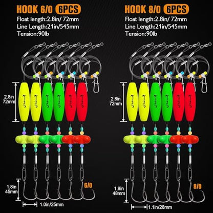 Dovesun Catfish Rigs Take Down Rigs for Catfish Float Rigs with Rattles Santee Rig Circle Hooks 6/0 8/0 Ready to Use Catfishing Tackle 6pcs - size: 8/0Hook * 6PCS