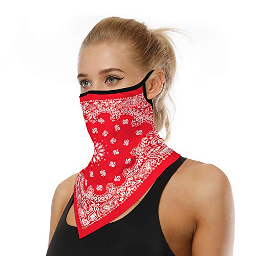 YAYOUREL Neck Gaiter Face Mask Bandanas for Men Women UV Face Scarf Cover Ear Loop Hole Facemask for Fishing Running Cycling - color: Red White
