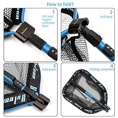 YVLEEN Floating Fishing Net - Folding Fishing Landing Net with Rubber Coating Mesh for Easy Fish Catch and Release, Fishing Net for Freshwater and Saltwater - color: A: Blue(Fixed Pole)