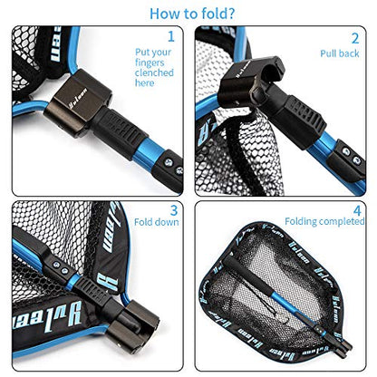 YVLEEN Floating Fishing Net - Folding Fishing Landing Net with Rubber Coating Mesh for Easy Fish Catch and Release, Fishing Net for Freshwater and Saltwater - color: A: Blue(Fixed Pole)