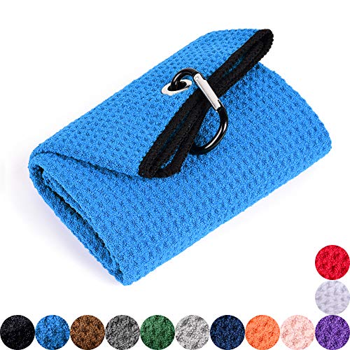 Mile High Life Microfiber Waffle Pattern Golf Towel | Club Groove Cleaner Brush | Foldable Divot Tool with Magnetic Ball Marker (Blue Towel/Brush/Fish Divot) - color: Blue Towel/Brush/Fish Divot