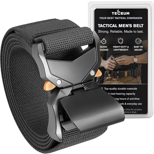 TECEUM Tactical Belt – Heavy-Duty & Quick Release – Military, Work, Rigger, Duty & Utility Belt for Men - color: Buckle 1 - Black, style: Large-for Waist 42"-46" (Length 53")