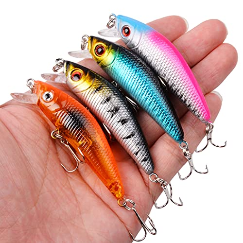 Aorace Fishing Lures Kit Mixed Including Minnow Popper Crank Baits with Hooks for Saltwater Freshwater Trout Bass Salmon Fishing - color: Item-E 56pcs