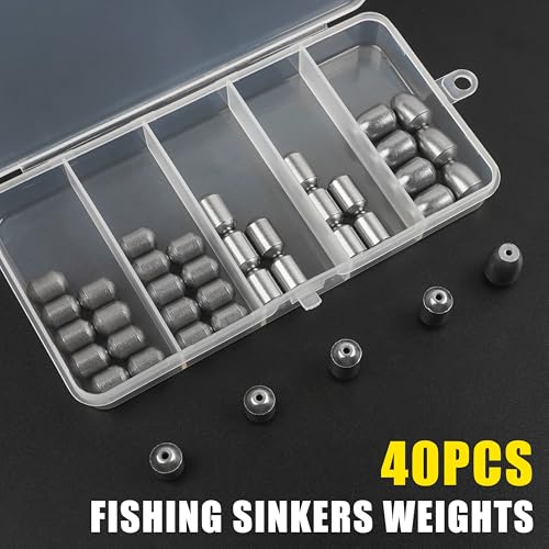 Egg Sinkers Fishing Weights Kit, 23/40pcs Fishing Weights Sinkers Slip Sinkers Catfish Weights Bass Casting Sinker Weights Lead Free Fishing Weights for Freshwater Saltwater Fishing - style: 40pcs Kit
