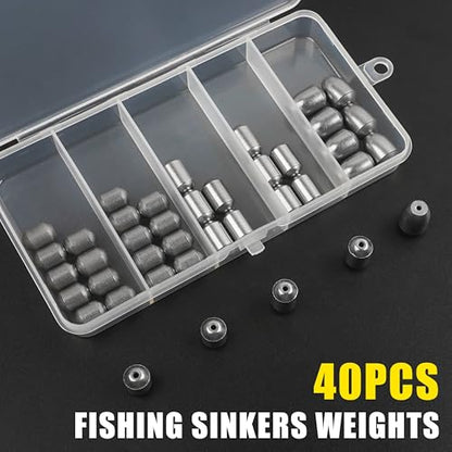 Egg Sinkers Fishing Weights Kit, 23/40pcs Fishing Weights Sinkers Slip Sinkers Catfish Weights Bass Casting Sinker Weights Lead Free Fishing Weights for Freshwater Saltwater Fishing - style: 40pcs Kit