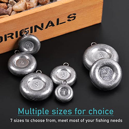 Disc Sinkers Fishing Weights, Flat Coin Sinkers Saltwater Surf Fishing Weights for Catfishing Drifting Trolling Bottom Saltwater Fishing Tackle 1oz 2oz 3oz 4oz 5oz 6oz 8oz - style: 1+2+3+4+5 Ounce, 10 Pack