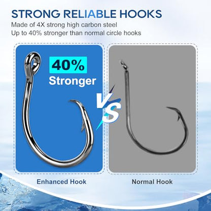 UCEC Circle Hooks Saltwater, in-Line 4X Strong Wide Gap Fishing Circle Hook for Saltwater Freshwater, 50PCS/ 25PCS High Carbon Steel Fishing Hooks for Tuna, Carp, Catfish, Bass, Amberjack and More - style: A6- 10/0 25pcs
