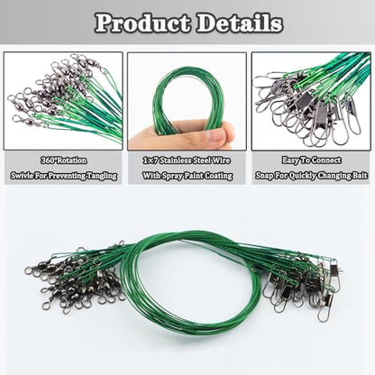 Fishing Leaders, 30pcs Stainless Steel Leader Wire Fishing Leader Line with Swivel Snaps Fishing Wire Leaders Connecting Fishing Tackle Lure or Hook for Saltwater and Freshwater - size: 7.87 inch