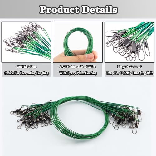 Fishing Leaders, 30pcs Stainless Steel Leader Wire Fishing Leader Line with Swivel Snaps Fishing Wire Leaders Connecting Fishing Tackle Lure or Hook for Saltwater and Freshwater - size: 7.87 inch