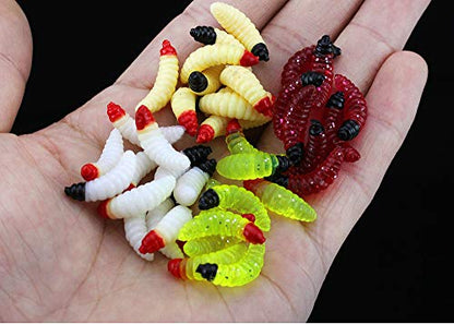 50PCs 2.4cm Maggot Soft Baits, Fresh Water Fishing Bait, Soft Fishing Lures, Bass Fishing Worms, for Lake Fishing Freshwater Saltwater Lake Ice Sea Fishing, Mackerel, Mullet - color: C