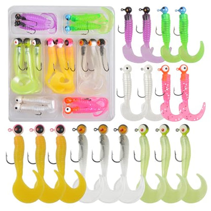 Soft Plastic Fishing Lures Grub Lures Jig Head Hooks Kit Crappie Jigs Grub Tail Worm Lure Tube Baits for Bass Trout Crappie Panfish Saltwater Freshwater Fishing - color: 17pcs Kit