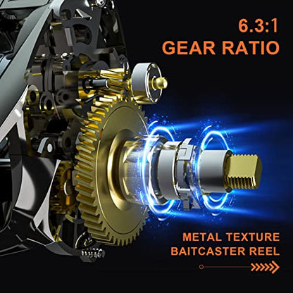 HAUT TON Matel Master Advanced Version Baitcaster reels,6.2:1Gear Ratio,5+1Ball Bearing,Bait clickers,12Lb Drag System Fishing Reels,for Saltwater,Freshwater - color: HT-MM