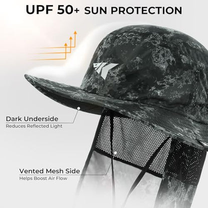 KastKing Sol Armis UPF 50 Boonie Hat - Sun Protection Hat, Fishing Hat, Beach & Hiking Hat, Paddling - color: D1: Boulder Camo Obsidian, size: With Neck Shield