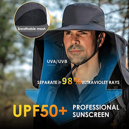 DOCVIT Fishing Hat for Men&Women,Outdoor UV Waterproof Wide Brim Bucket Hat,UPF50+ Sun Hat with Neck Flap - color: Light Grey