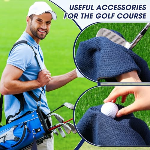 Batiyeer 12 Pcs Golf Towel Bulk for Golf Bags Microfiber Fabric Towel with Clip Waffle Pattern, Fitness, Camping, Hiking, Yoga - color: Navy Blue