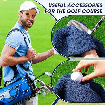 Batiyeer 12 Pcs Golf Towel Bulk for Golf Bags Microfiber Fabric Towel with Clip Waffle Pattern, Fitness, Camping, Hiking, Yoga - color: Navy Blue