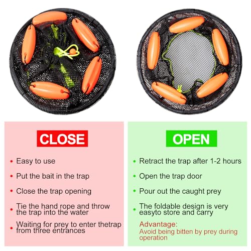 Leyndo 2 Pcs Large Collapsible Floating Fishing Net - Foldable Floating Fish Basket Net - Portable Fish Holder - Mesh Fishing Bait Storage Cage Trap for Minnows, Shrimp