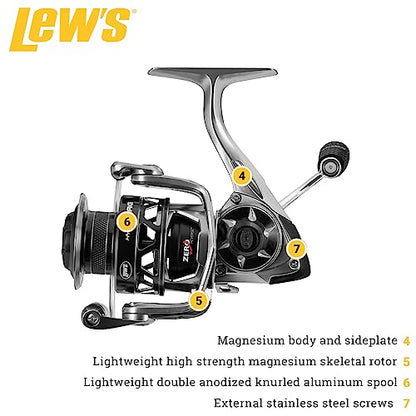 Lew's HyperMag Spinning Fishing Reel, 6.2:1 Gear Ratio, Right or Left-Hand Retrieve, Magnesium Frame, Premium 11 Stainless Steel Ball Bearings