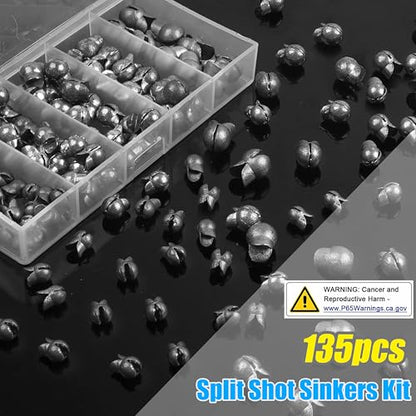Split Shot Sinker Fishing Weights, 120pcs Removable Round Split Shot Fishing Line Sinkers Clip On Weights for Freshwater Saltwater Fishing - size: Mix Sizes 135pcs