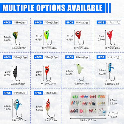 Ice Fishing Jigs Lures kit, Luminous Ice Fishing Gear Crappie Panfish Jigs Head Fishing Hooks Set for Winter Ice Jigging Walleye Perch Bluegill 24/36/48pcs - style: 48pcs