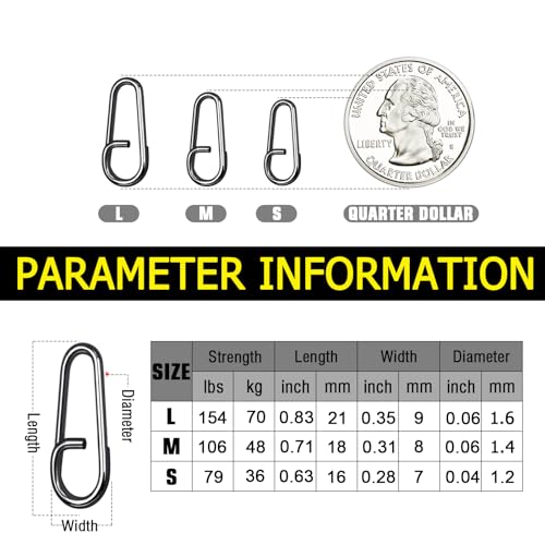 Atibin Stainless Steel Fishing Snap Freshwater High Strength Fishing Clips Saltwater Oval Split Fishing Snaps Swivels Black Nickel - size: SizeL (154lb) 50 pcs