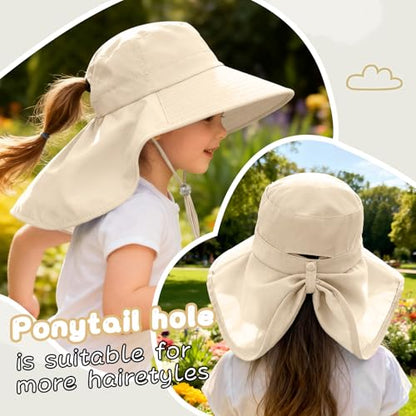 ZOORON Outdoor Kids Sun Hat with Neck Flap UPF 50+ Sun Protection Fishing Hat Wide Brim Summer Kids Beach Hats for Girls Boys - color: 1pack-beige