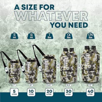 Earth Pak Waterproof Dry Bag with Zippered Pocket - Waterproof Dry Bag Backpack Keeps Gear Dry - color: Camo, size: 5L