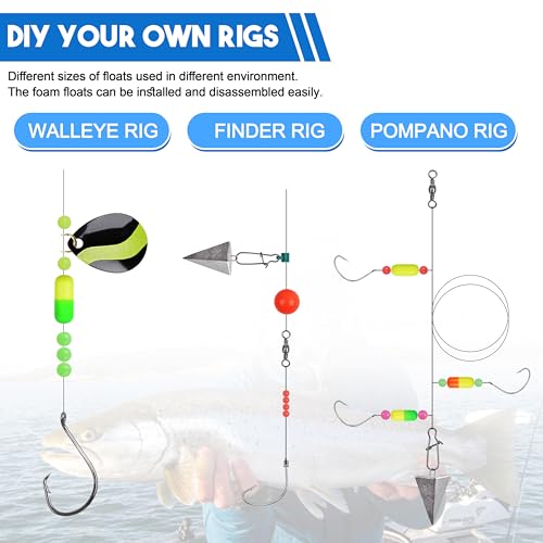 165pcs Pompano Rig Kit, Foam Snell Floats and Beads Surf Fishing Live Bait Walleye Rig Making Accessories or Trout Catfish Walleye